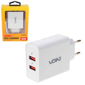 Мережевий зарядний пристрій VOIN 36 W, 2 USB QC 3.0 (3.6V-6.5V*3A, 6.5V-9V*2A, 9V-12V*1.5A) (LC-36523
