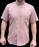 Мужская рубашка з кортким рукавом льон воротник стойка терактовый цвет