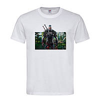 Белая мужская/унисекс футболка С рисунком Witcher (21-45-2-білий)