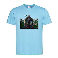Голубая мужская/унисекс футболка С рисунком Witcher (21-45-2-блакитний)