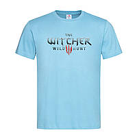 Голубая мужская/унисекс футболка Witcher лого (21-45-3-блакитний)