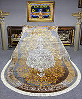 Шовковий натуральний килим у стилі сучасна класика Ясе Талої 150х225 см коричневий із жовтим