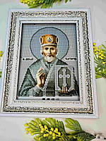 Схема вишивки бісером Святий Микола срібло А4. Габардин
