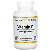 Витамины и минералы California Gold Nutrition Vitamin D3 50 mcg, 360 рыбных капсул CN9694 PS