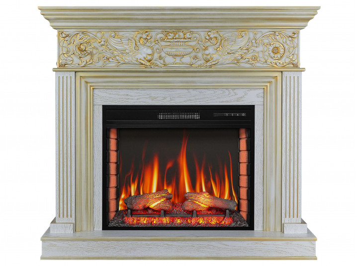 Камінокомплект ArtiFlame Residence AF28S білий дуб, патина золото (127 х 115.8 х 38 см) зі звуком