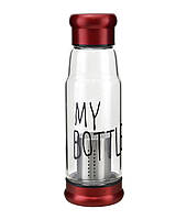 Стеклянная питьевая бутылка My Bottle 420 мл с ситечком для заварки Red + чехол hd