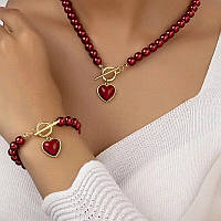 Комплект украшений Жемчужное ожерелье с сердцем + браслет