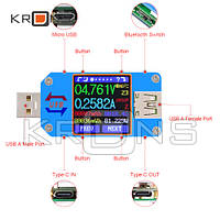 USB тестер тока, напряжения, емкости Bluetooth Android RD UM25C hd