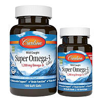 Жирные кислоты Carlson Labs Wild Caught Super Omega-3 Gems 1200 mg, 100+30 капсул CN7455 PS