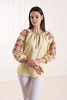 Вишиванка жіноча (льон, бавовна, віскоза) Полтава жовта з червоним