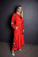 Плаття-вишиванка S,M,L сукня (льон, бавовна, віскоза) Калейдоскоп помаранчевий