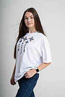 Футболка-вишиванка жіноча Меланія біла оверсайз