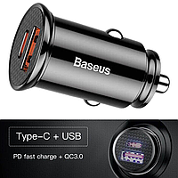 Автомобільний зарядний пристрій usb type c для телефонів і планшетів зі швидкою зарядкою 30W PD 5А Baseus