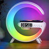 Багатофункціональна лампа нічник із бездротовою зарядкою, Bluetooth Колонкою, будильником, RGB-підсвіткою, фото 5