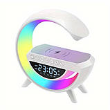 Світильник будильник-нічник акумуляторний Rgb з бездротовою зарядкою 10W і Bluetooth колонкою, фото 5
