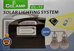 Зарядна станція — кемпінговий ліхтар 30W Cclamp CL-13 Power bank 2 лампочки та вбудована сонячна панель