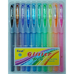 Набір ручок гелевих з блиском і запахом 10 кольорів у пластик.футлярі FIRST, 1мм