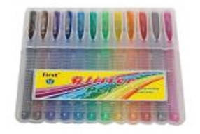 Набір ручок гелевих з блиском і запахом 12 кольорів у пластик.футлярі FIRST, 1мм