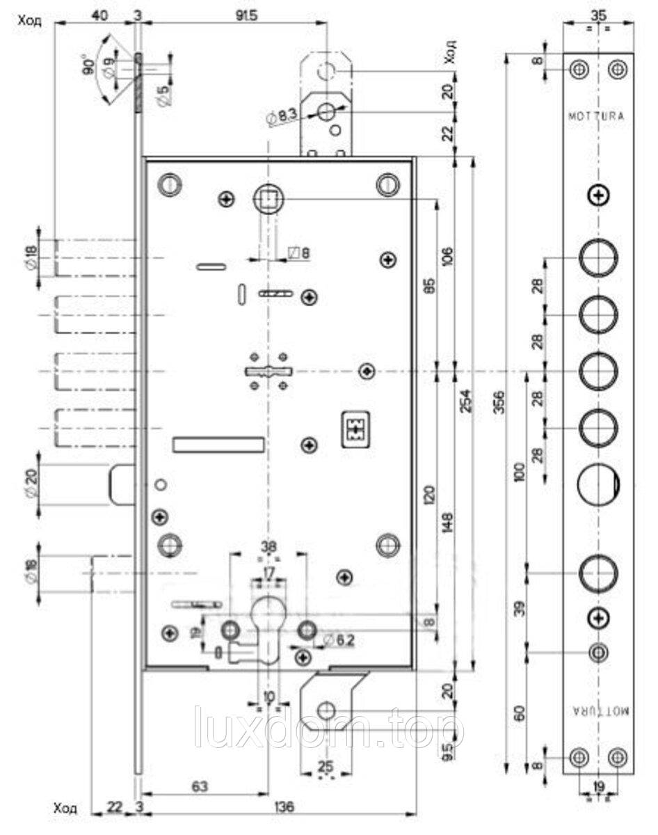 Mottura Art. 54797L8B00CS3Z MATIC Замок 4-риг з засувкою і допом замком під євроциліндр 5кл + 2 монтажних