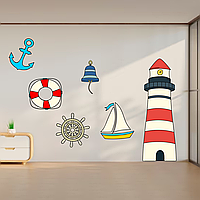 Виниловая интерьерная наклейка цветная декор на стену (обои, краску) "Маяк. Лодка. Якорь" самоклеющаяся з