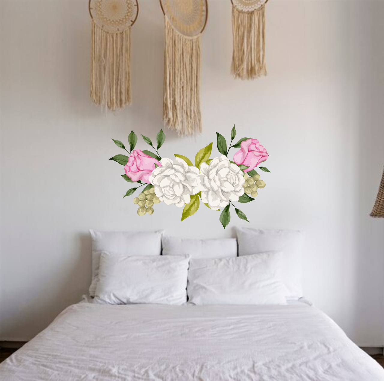 Вінілова інтер'єрна наклейка кольорова декор на стіну (шпалери та фарбу) "Троянди: Білі та Рожеві" самоклеюча з оракалу