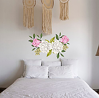 Виниловая интерьерная наклейка цветная декор на стену (обои, краску) "Розы: Белые и Розовые" самоклеющаяся з