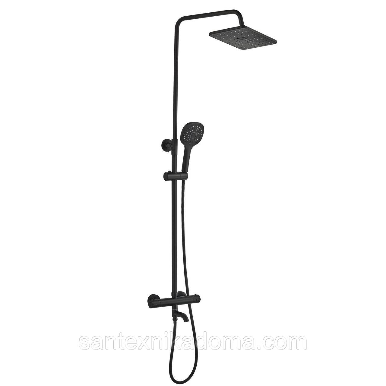 Душова система Globus Lux Termostatic R GLA-0041T-BB з термостатом лійка тропік 29х19см змішувач з виливом латунь, фото 1