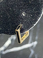 Женские позолоченные серьги-конго(кольца) с черной эмалью Xuping позолота 18К В картонной коробочке