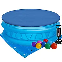 Дитячий надувний басейн Intex 58431-3 «Літаюча тарілка», 188 х 46 см, з кульками 10 шт, тентом, підстилкою та
