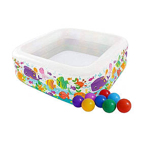 Дитячий надувний басейн Intex 57471-1 «Акваріум», 159 х 159 х 50 см, з кульками 10 шт