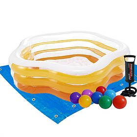 Дитячий надувний басейн Intex 56495-2 «Морська зірка», 183 х 180 х 53 см, жовтий, з кульками 10 шт,