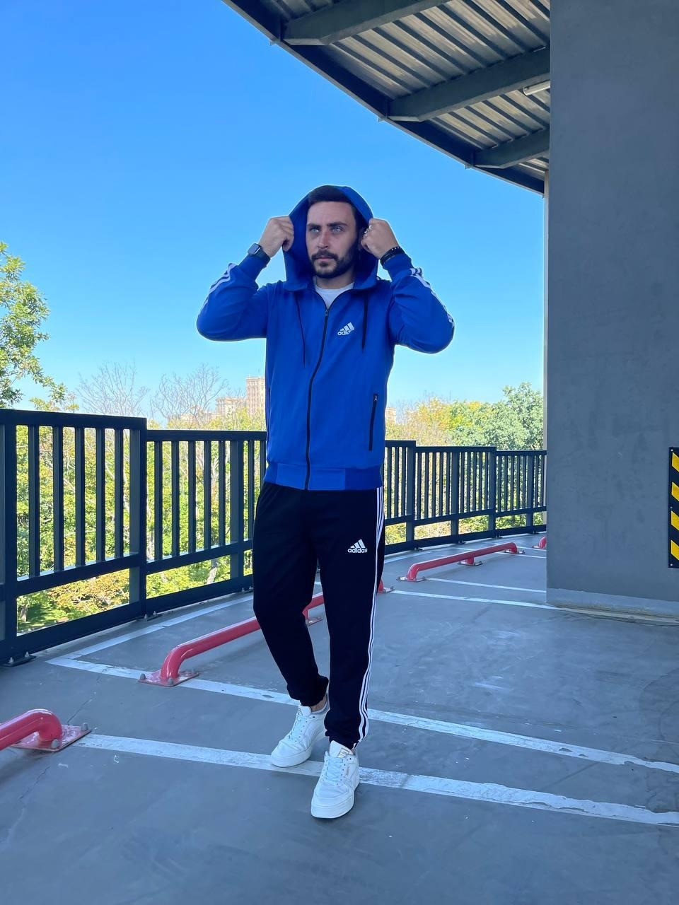 Чоловічий спортивний костюм Adidas Кофта на блискавці + Штани синій Комплект Адідас з капюшоном весняний