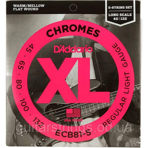 Струны D'Addario ECB81-5 Chromes Flat Wound Regular Light 45-132