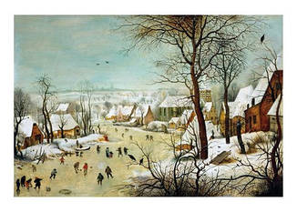 Листівка Pieter Bruegel — Winter Landscape with Skaters and a Bird Trap, 1565