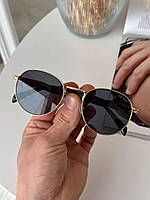 Круглые очки солнцезащитные женские брендовые в стильной металлической оправе, Черные