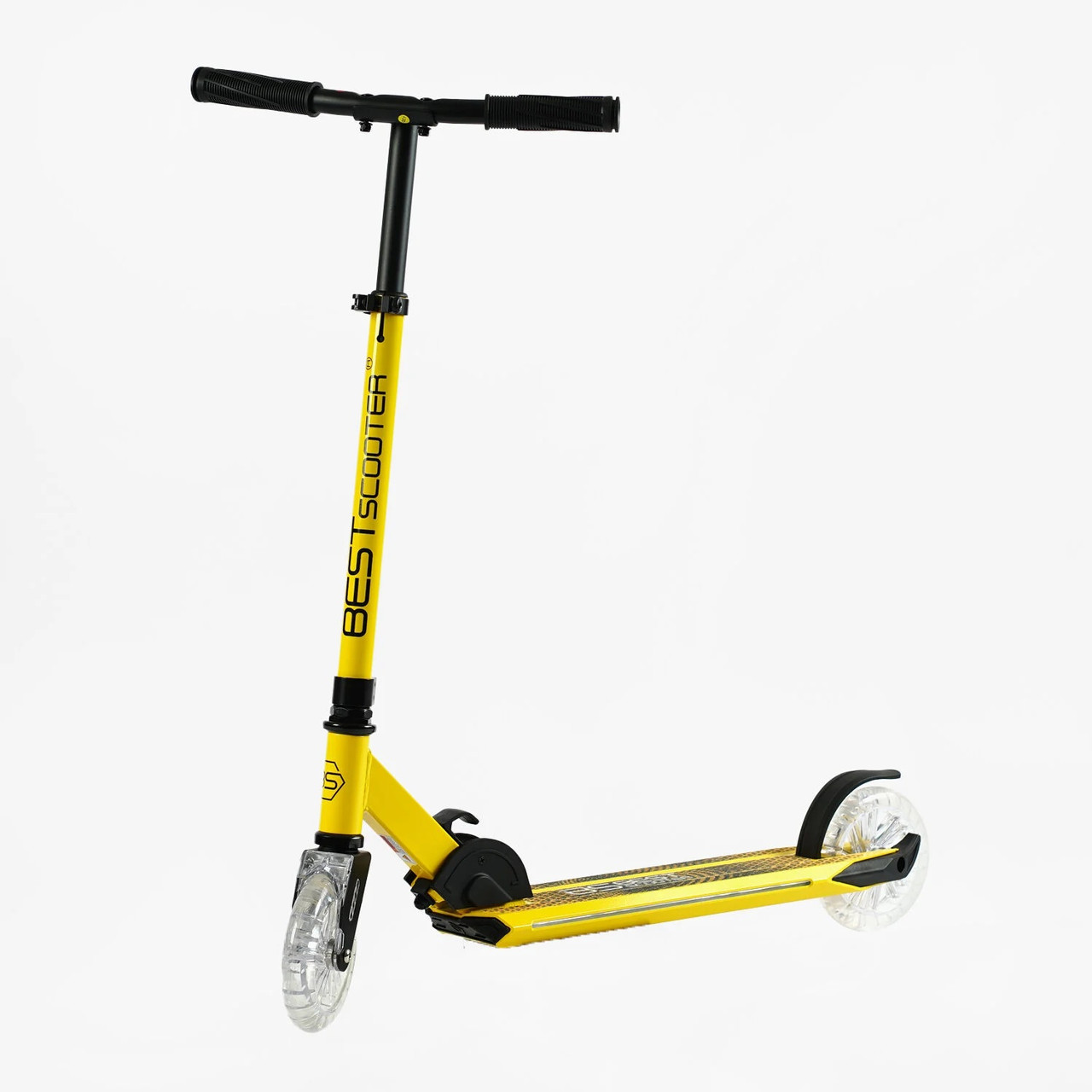 Самокат двоколісний Best Scooter L-00203 Жовтий / Чорний Дитячий складаний самокат з підсвічуванням коліс та деки