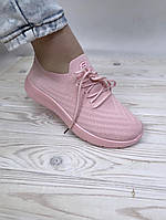 Женские кроссовки мокасины летние тканевые № 33-115 Princess розовые