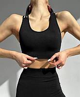 Спортивний топ жіночий для фітнесу чорний пушап