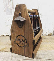 Ящик для пивных бутылок деревянный с гравировкой и открывателем