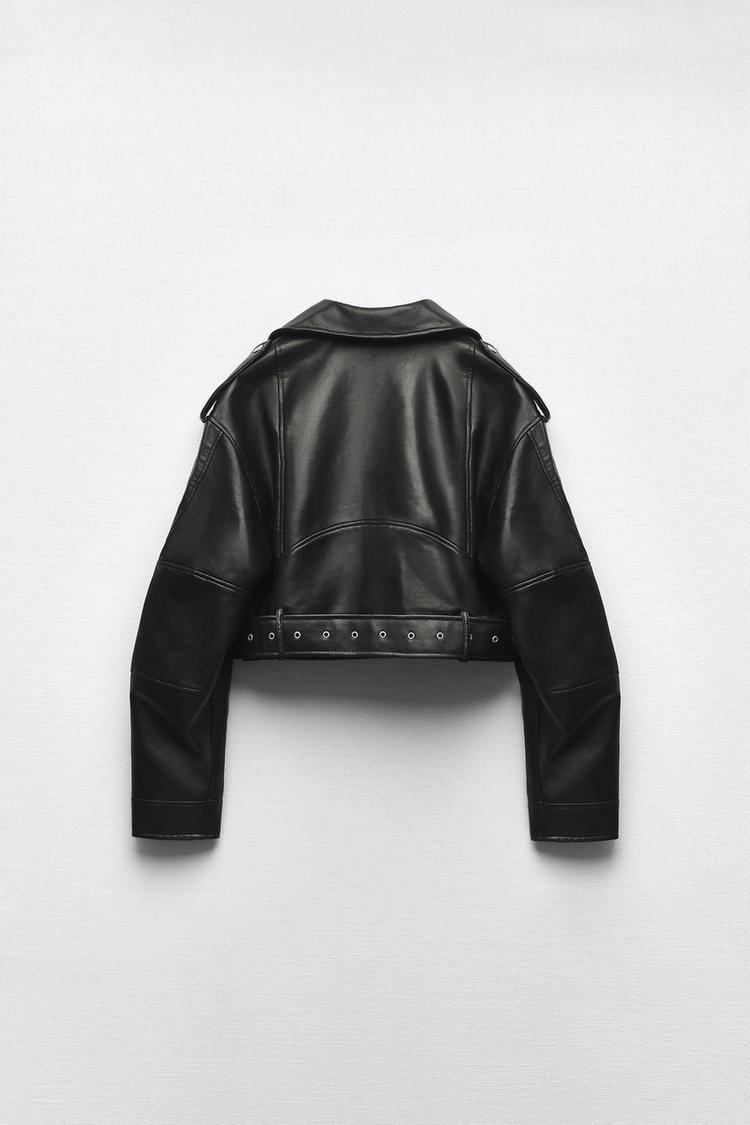 Женская весенняя кожаная короткая куртка в стиле Zara косуха эко кожа на подкладке укороченная с поясом Черный, 48 - фото 3 - id-p2143826910