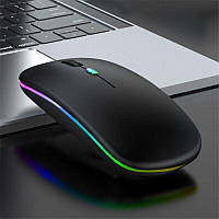 Мышка компьютерная беспроводная Wireless Mouse c RGB подсветкой Черная