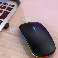 Мышка компьютерная аккумуляторная Wireless Mouse беспроводная с подсветкой RGB Чёрная