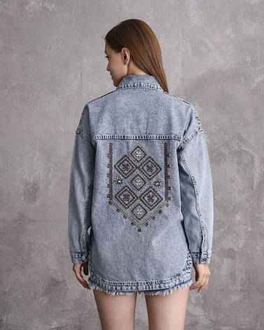 Молодіжна джинсова сорочка з вишивкою, піджак, в синьому кольорі. Розміри S, M, L., фото 1