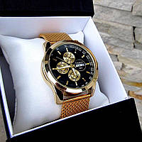 Золотые мужские кварцевые наручные часы Tissot на нейлоновом ремешке / Тиссот