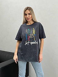 Жіноча футболка 801 (42-46 oversized) (колір: графіт, чорний) СП