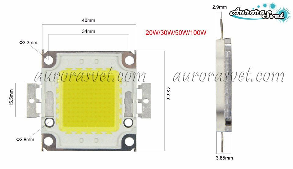 Мощные светодиоды 50 Вт Холодный белый (5000-5500 Lm). LED диод. Светодиод LED. Диод. - фото 4 - id-p394946542