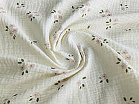 Ткань Муслин рисунок цветочная полянка, кремовый