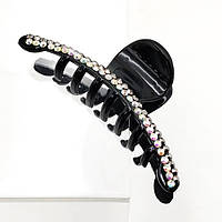 Шпилька для волосся краб 11,5х4 см чорний пластик стрази хамелеон