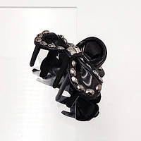 Шпилька для волосся краб 7,8х4 см чорний пластик сірі стрази