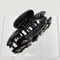 Краб для волосся 11х6х4 см чорний пластик стрази хамелеон